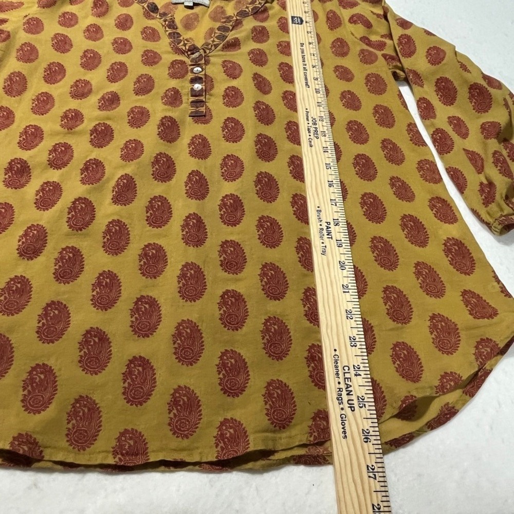 World Market Womens L/XL Yellow Paisley Cotton Tunic Blouse Boho Peasant - Picture 3 of 6